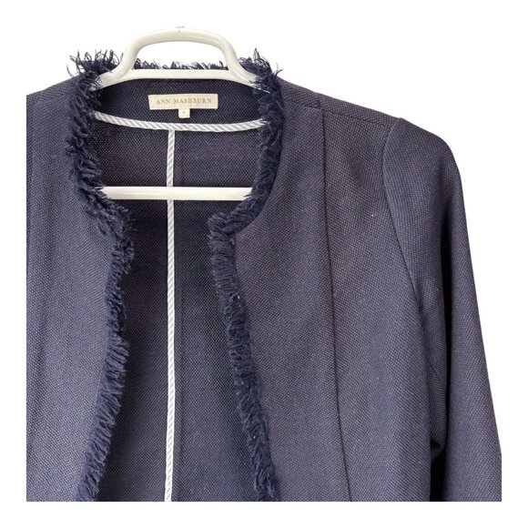 Ann Mashburn Wool Blazer Jacket Womens Medium Navy Blue Fringe - Picture 6 of 13